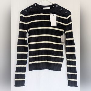 New Equipment XS Black Cream Striped Sweater Lightweight Cotton Cashmere Blend